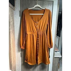 NEW Round Neck Midi Dress Button Up High Waist Dress M Pockets